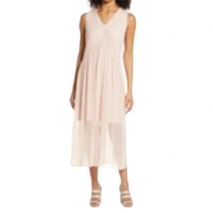 Halogen Blush Pink Double V-Neck Layered Chiffon Sleeveless Dress Size S